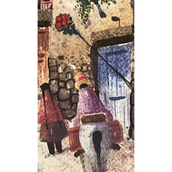 Original Watercolor Painting Signed Rouy - Village Scene Folk Art - Home Decor - Picture 4 of 9